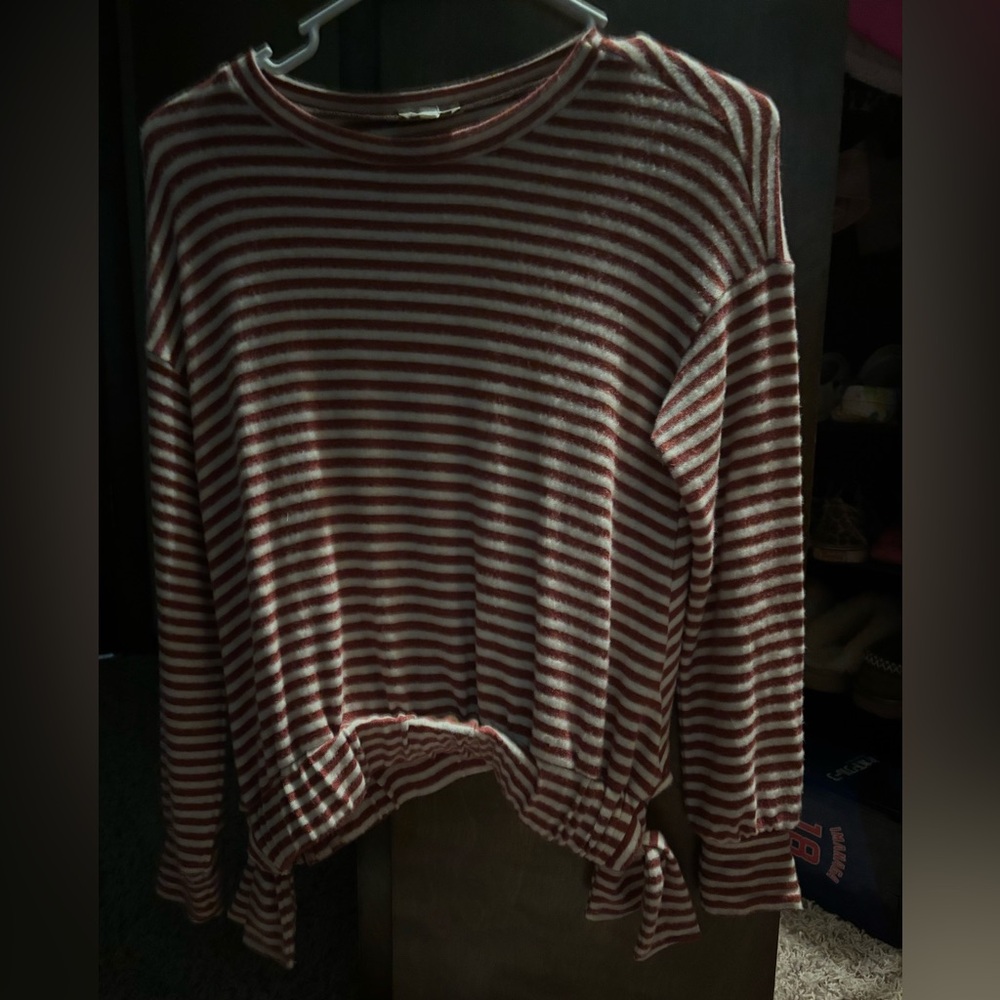 Red and White Striped Long Sleeve Top